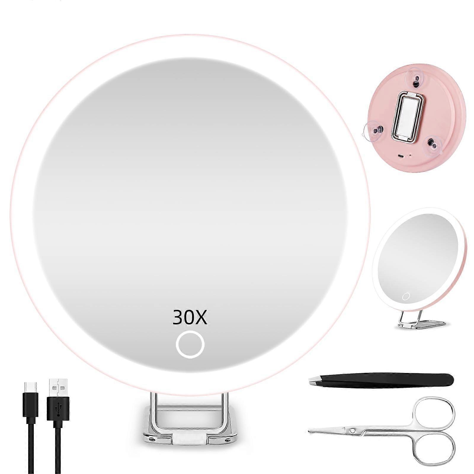 30X Magnifying Mirror 6 Inch with 3 Color Dimmable LED Lights for Makeup and Shaving Detail