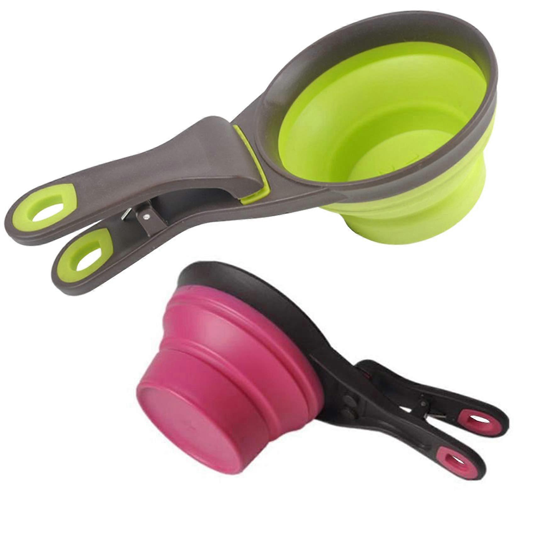 2 Set Collapsible Silicone Multi-Function Pet Scoop for Dog Food Cat Water with 1 Cup & 1/2 Cup Capacity