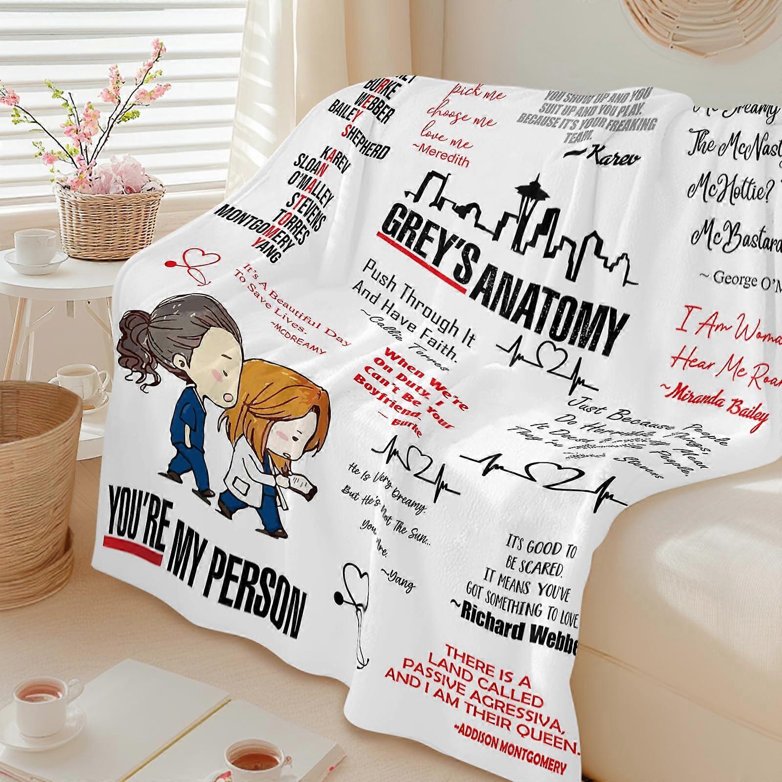 Grey's Anatomy Fleece Throw Blanket for Couch Curative Heartbeat Flannel Blanket for Women Plush Warm