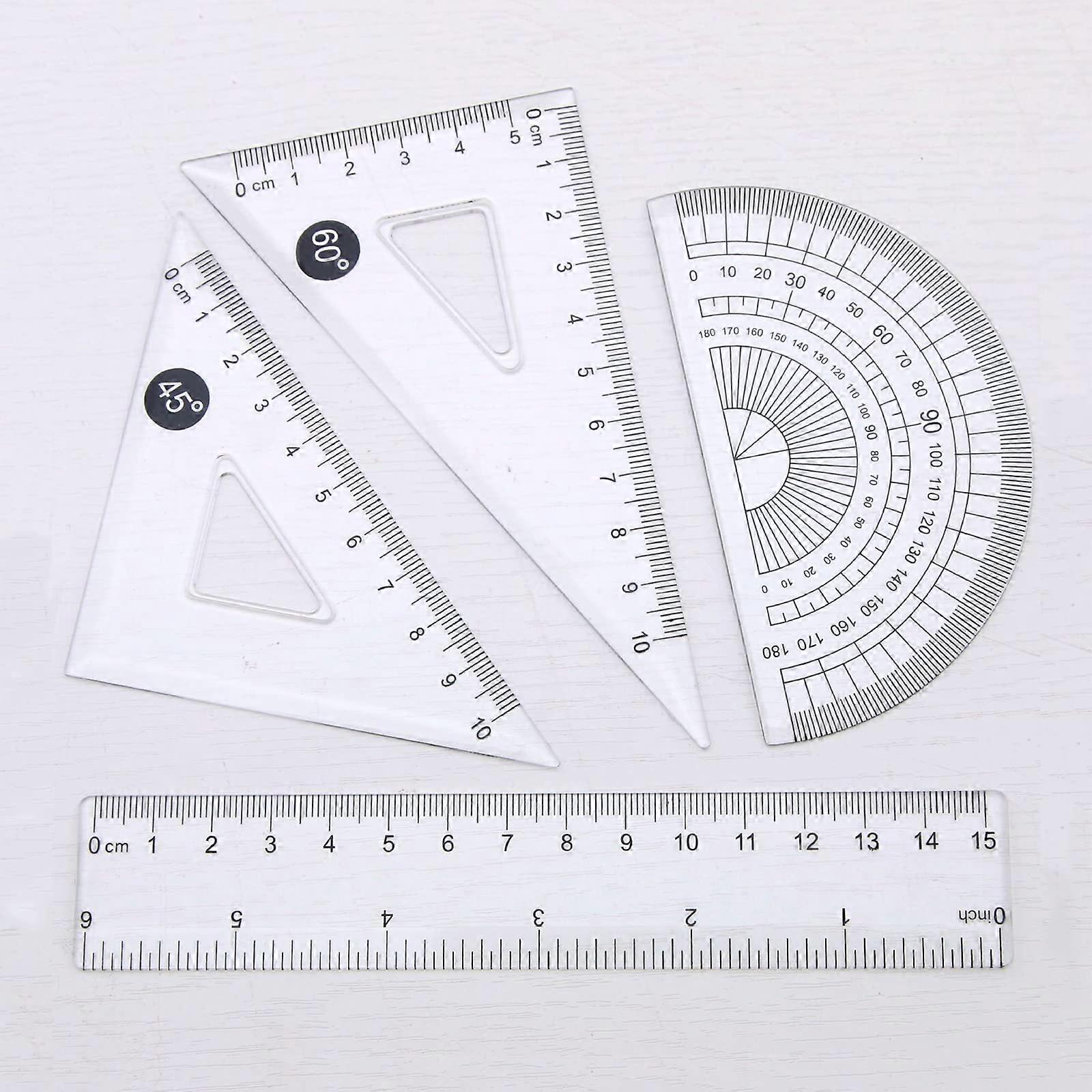 4-Piece Geometry Set, Transparent Plastic Drawing Tools, Triangle Ruler, Straight Ruler, Ideal for School Use (10 Packs)