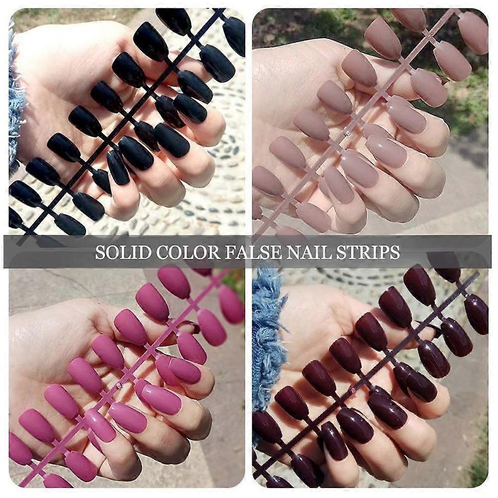 24pcs Solid-Color False Nail Strips Long Ballet Nail Strips