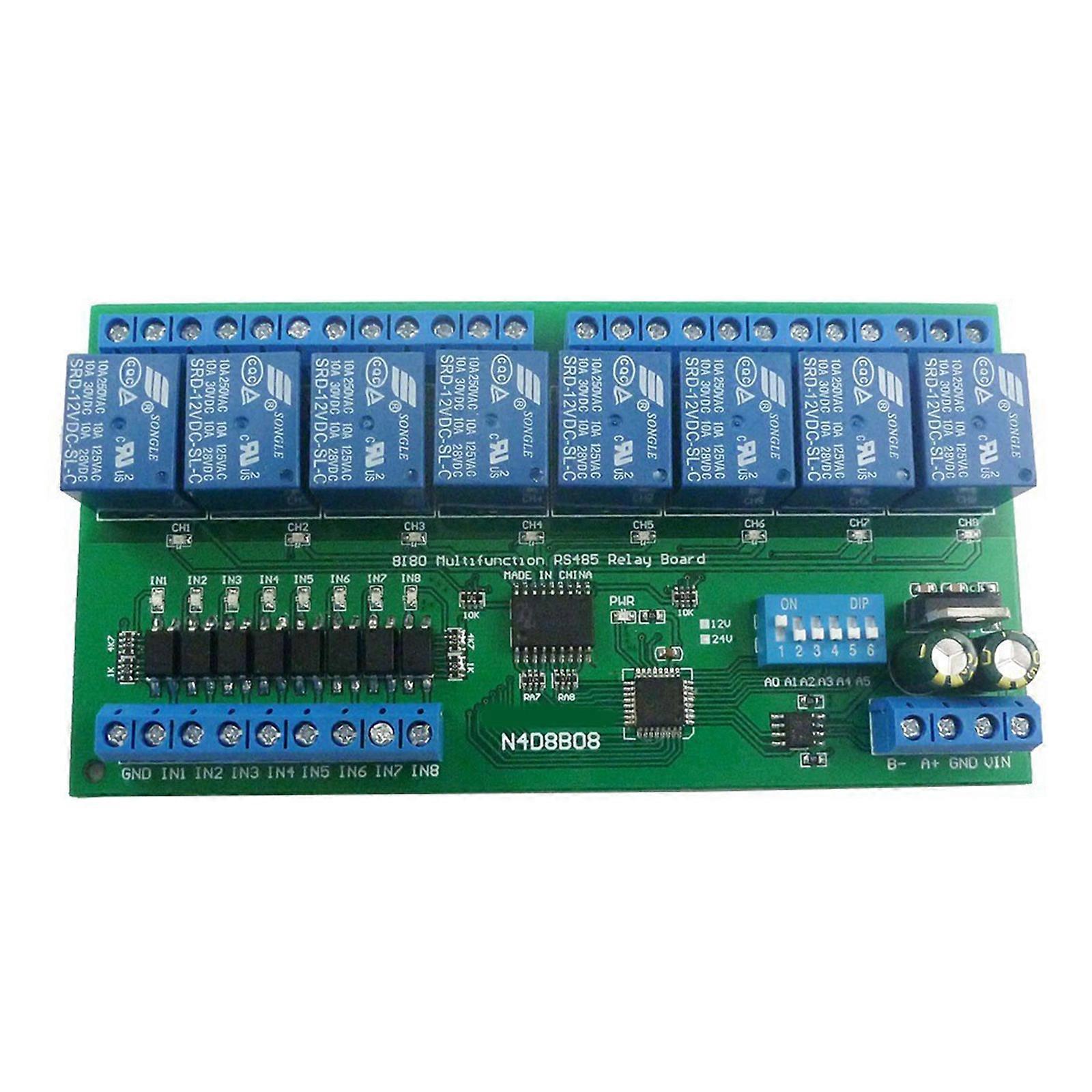 DC12V 24V Multifunction RS485 Board 8 Optically Isolated Input & 8 Relays Output Modbus RTU Module