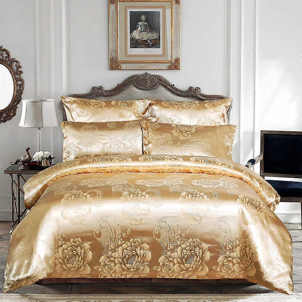 Luxury Jacquard Soft Bedding Set King Size Duvet Cover and Pillowcases Gold Color No Comforter Included