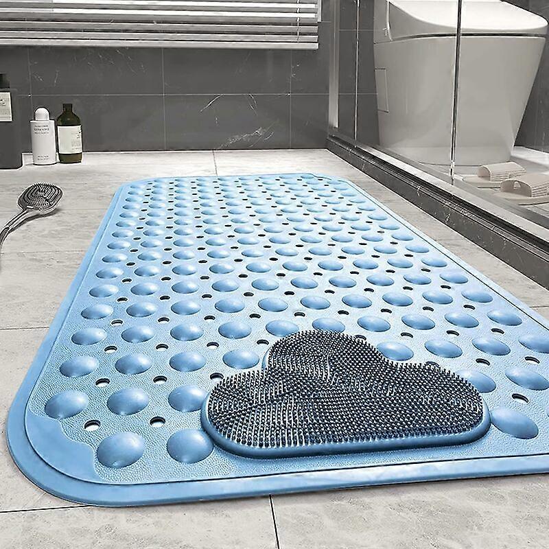 Non-Slip Shower Mat 70 x 40 cm Massage Bath Mat, Bathtub Mat with Drainage Holes and Suction Cups - Blue