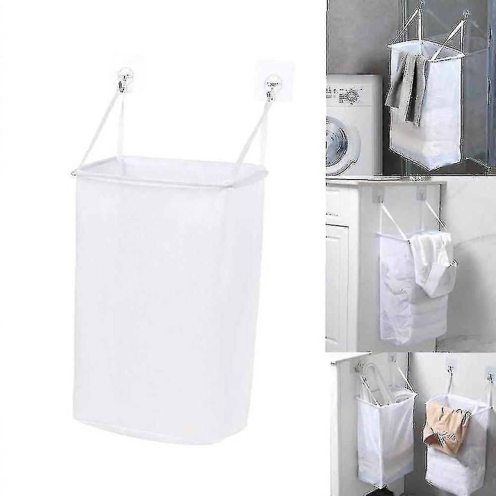 Wall-mounted Net Laundry Basket Sticky Storage Laundry Bag Foldable Hook Storage