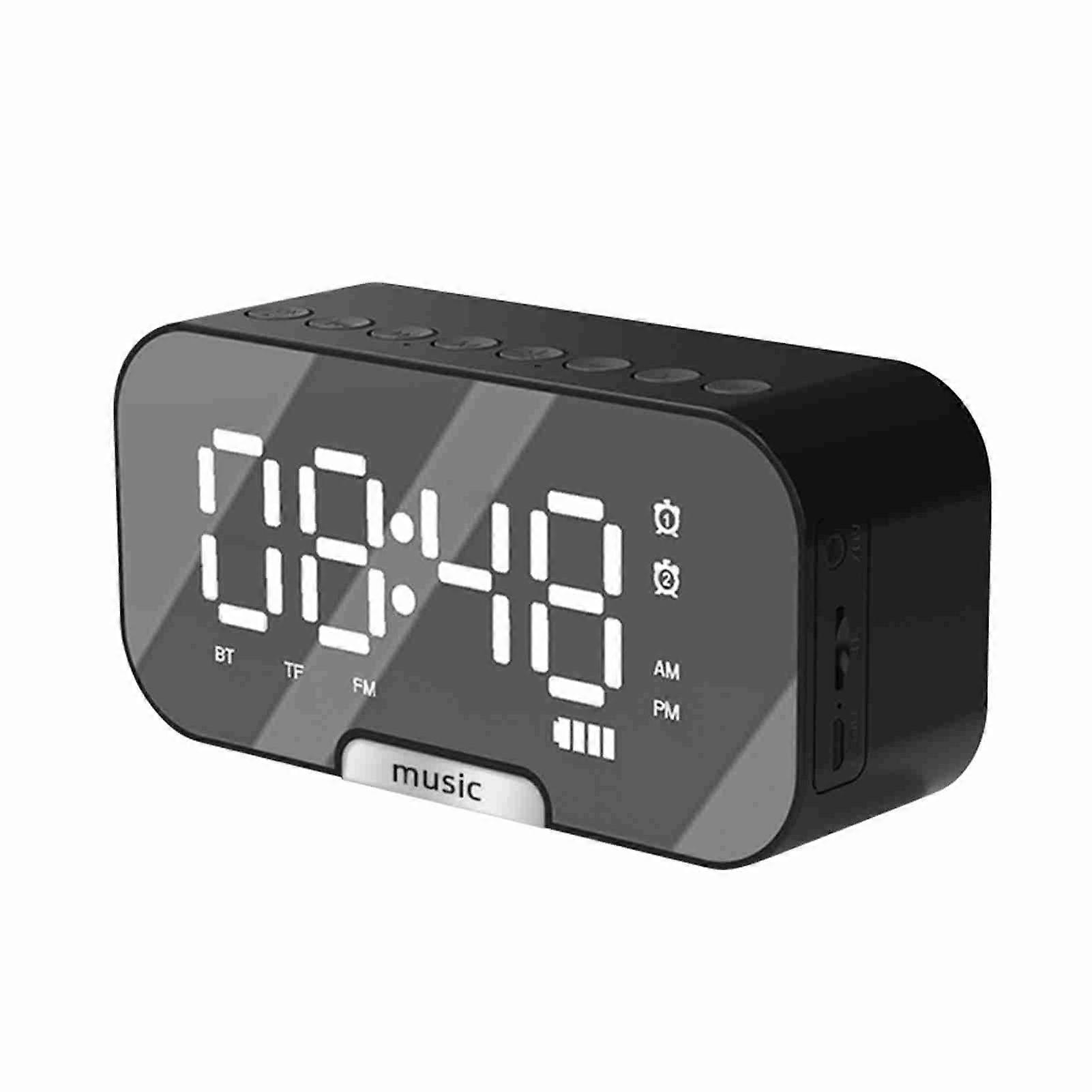 Digital Mirror Surface Alarm Clock with Bluetooth Speaker FM Radio Dual Alarms Rechargeable Desktop Clock TF Card Support Phone Stand