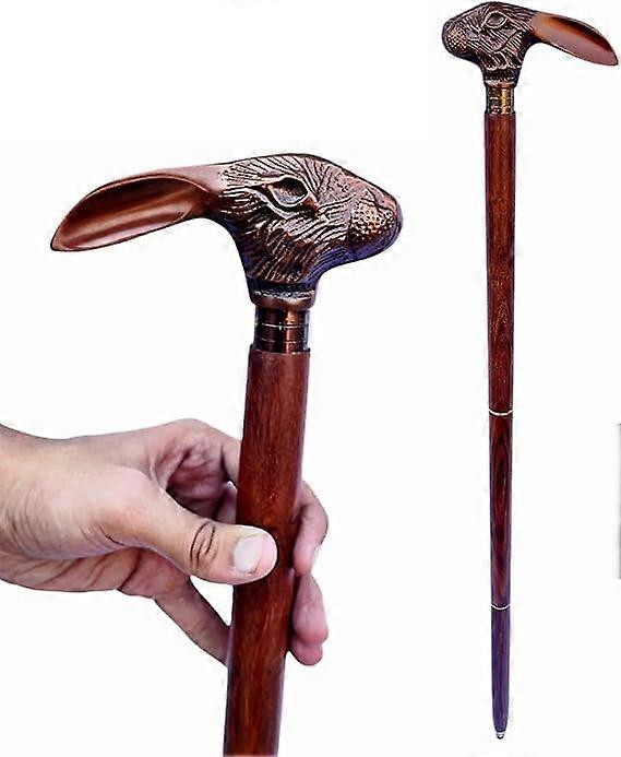 Vintage Victorian Folding Wooden Walking Cane – 36' AntiqueStyle with Brass Rabbit Handle