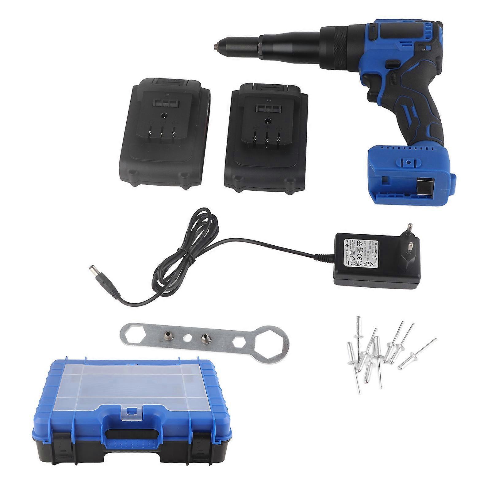 Cordless Rivet Gun LED Automatic Riveter Tool Input with 2000mAh Battery