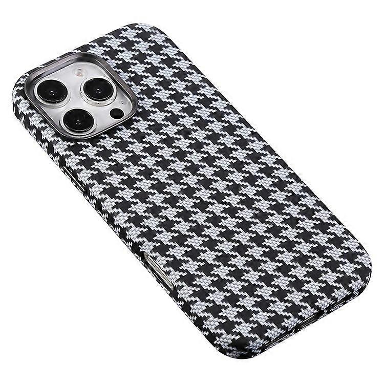 Compatible For iPhone 16 Pro Max Magnetic Case Houndstooth Pattern Leather + PC Phone Cover