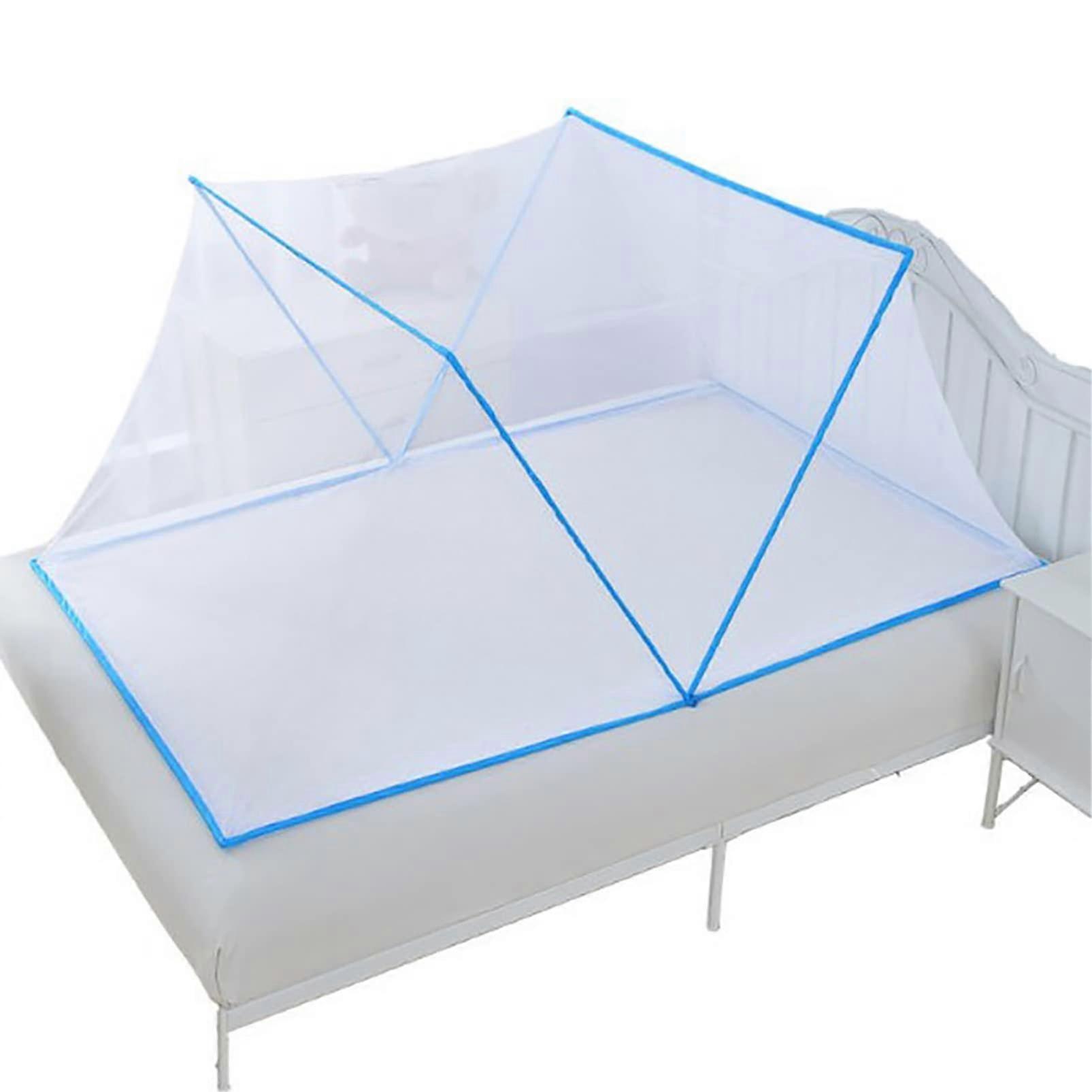 Foldable Mosquito Net Bed Canopy Tent Summer Bedroom Windproof Adult Bed Netting Curta for Single to King Size Beds,Blue,190x80x80cm