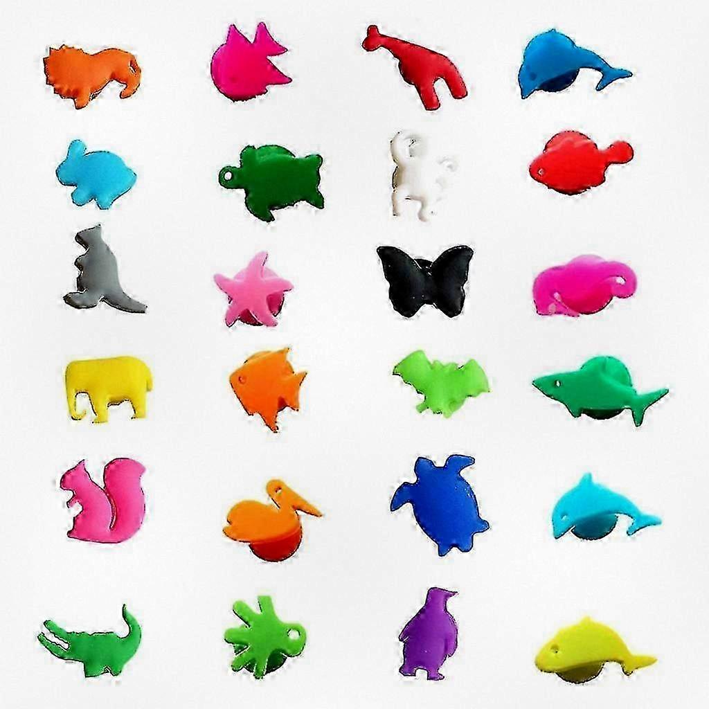 Set Of 24 Marine And Terrestrial Animal Silicone Drink Glass Charms For Identifying Cups - Perfect Party Bar Accessory Tags And Labels