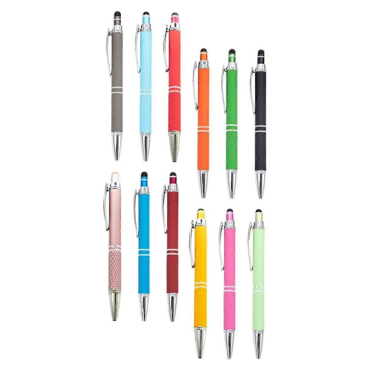 12pcs Dual Function Metal Ballpoint Pens with Stylus Tip for Smooth Writing and Touchscreen Use, Ideal for Office and School