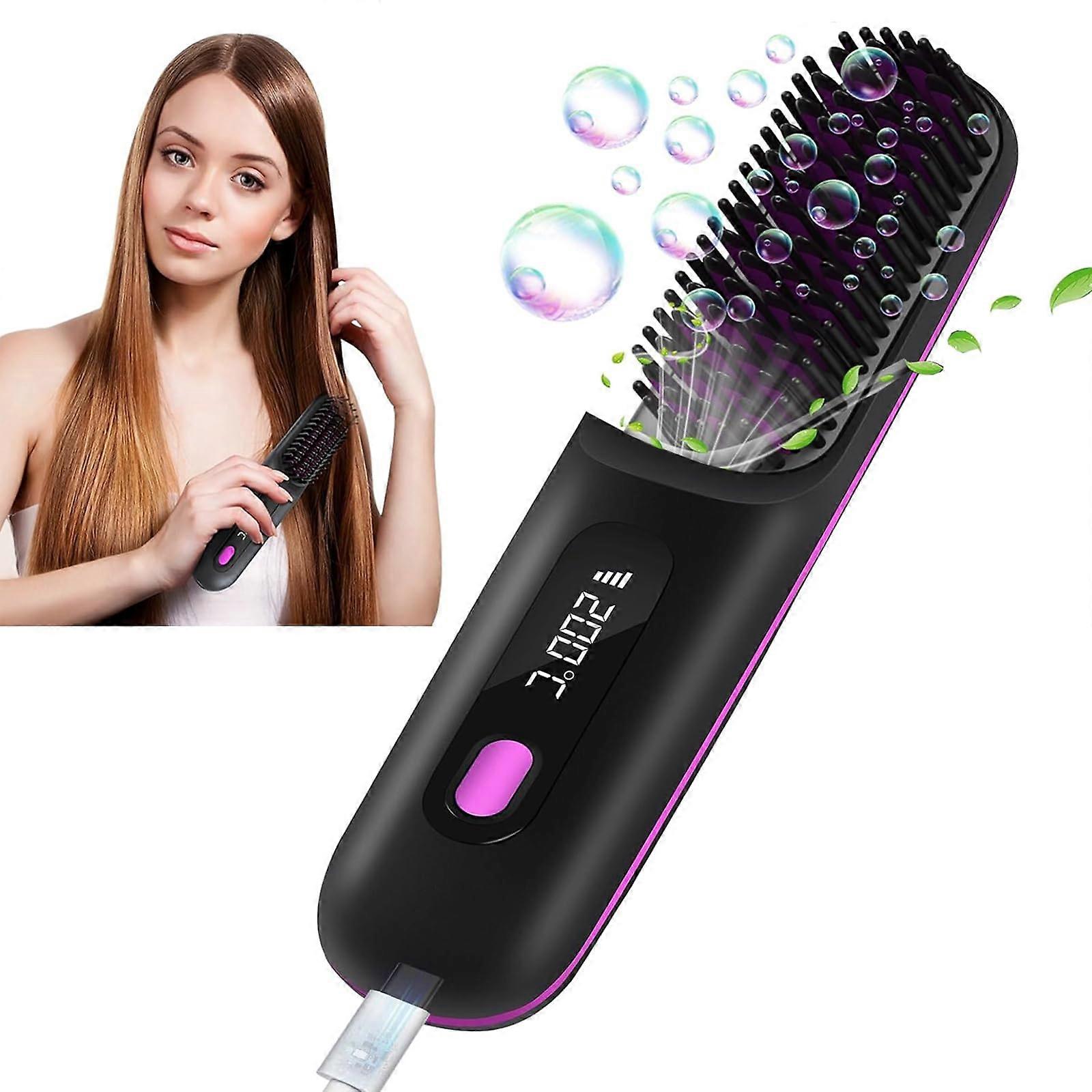 Cordless Hair Straightener Brush with Fast Heating, USB Rechargeable, Portable Design for Home and Travel Use