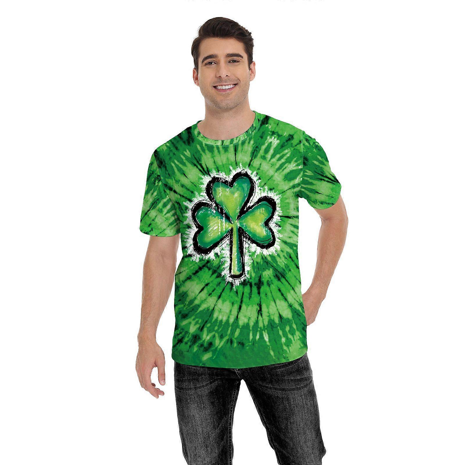 חולצת טריקו של MenS St. PatrickS Day Ti-Dye הדפס שמרוק ירוק עדין טי שרוולים קצרים לחגיגות חג איריות לשגרת טיפוח יומיומית
