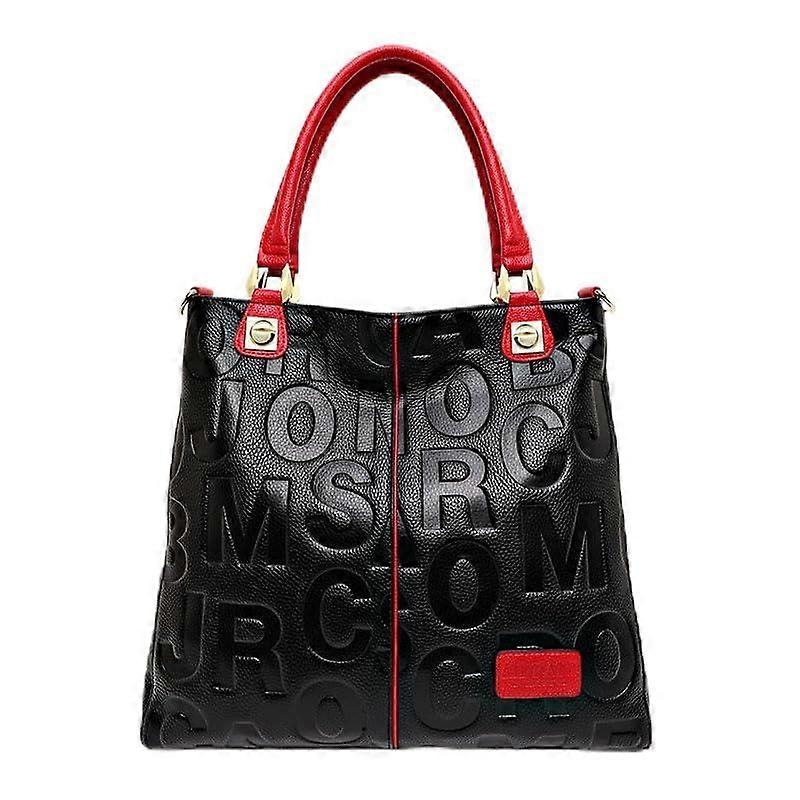 Trendy Women's Large Capacity Tote Bag in Cowhide Material with Embossed Letter Pattern and Original Design
