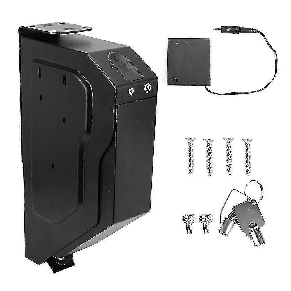 Weapon Fingerprint Lock Safe Box Under Desk Handgun Holder Quick Access With Spare Keys