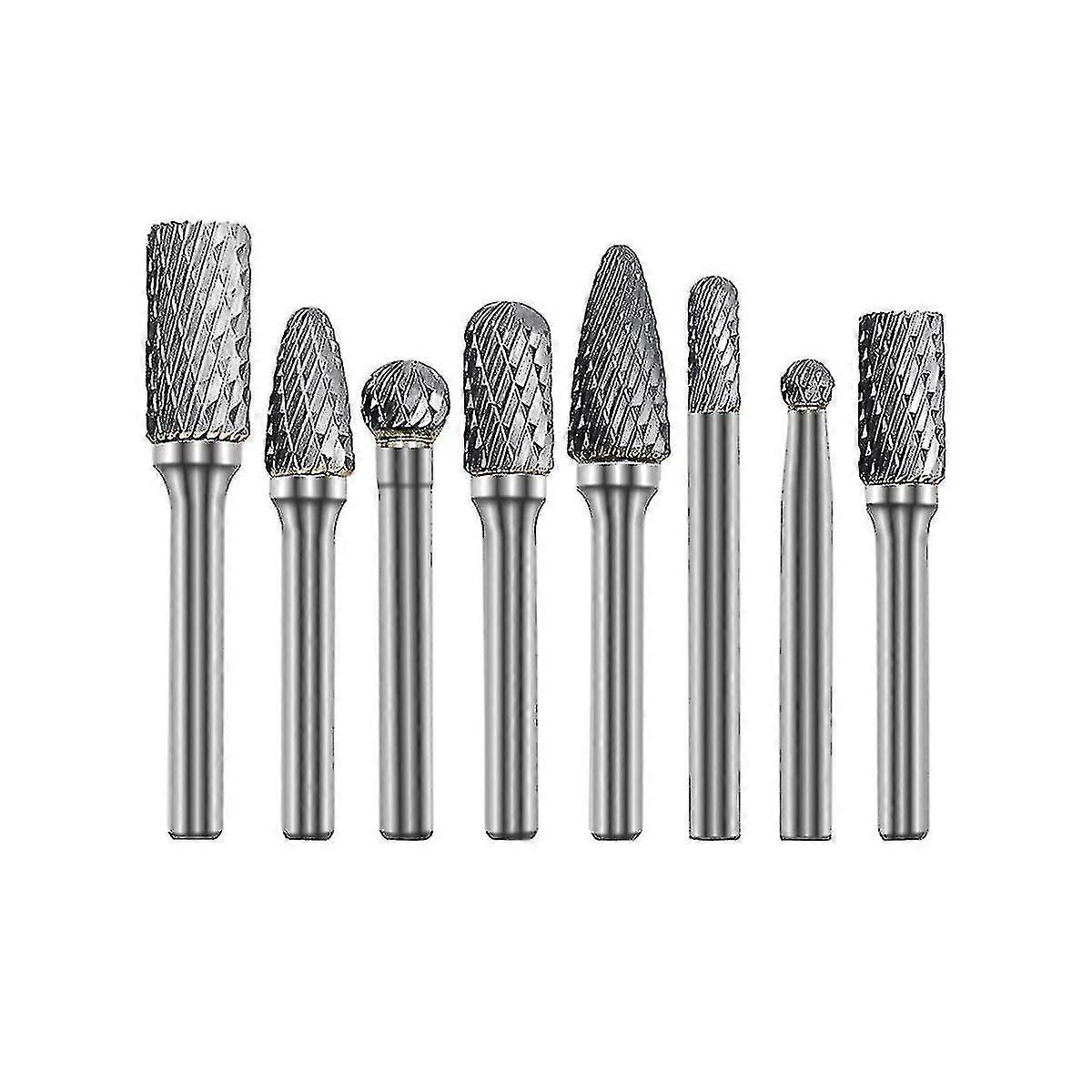 8pcs Carbide Burr Set 1/4 Inch Diameter Double Cut Grinding and Carving Tools suitable for a Die Grinder