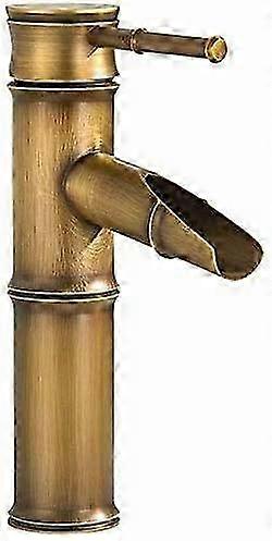 Vintage Brass Basin Faucet, Suitable for Wash Basins, Retro Single Handle Basin Faucet, Waterfall Bamboo Design Bathroom Sink Faucet, Anti-C