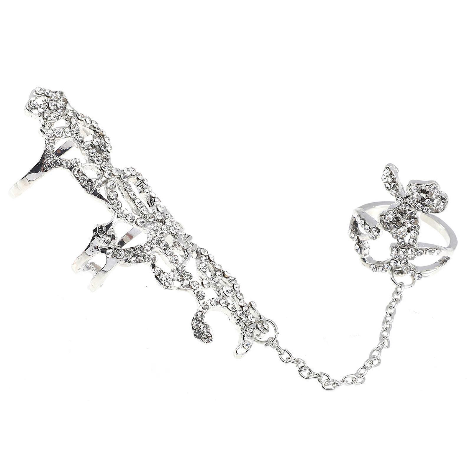 Full Finger Ring with Rhinestones Adjustable Punk Style 1 Piece