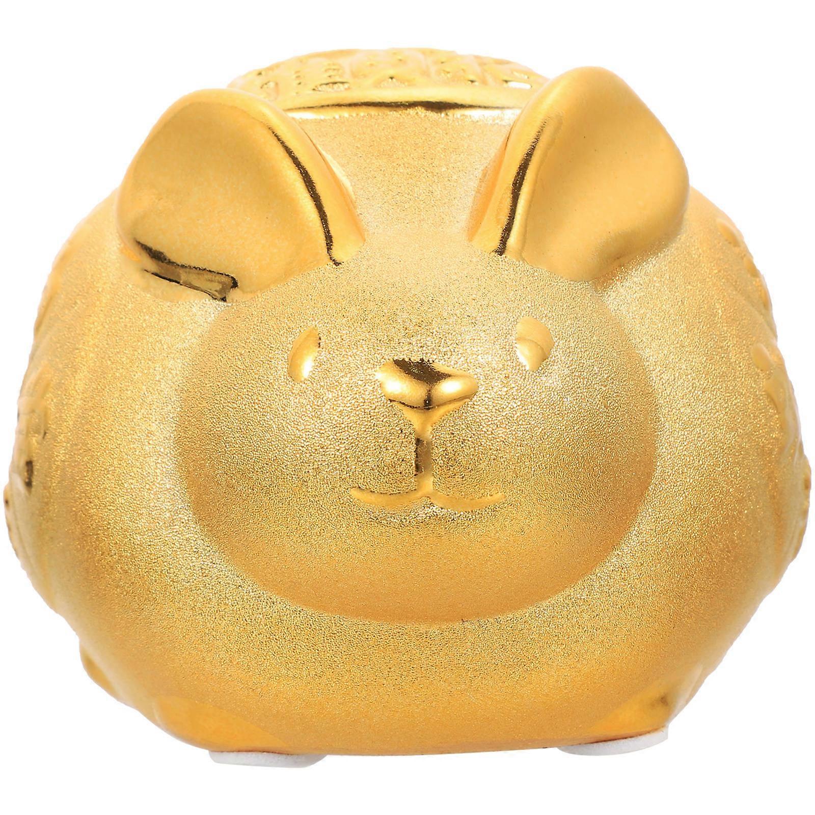 Rabbit Piggy Bank For Coins Office Decor Golden Ceramic Coin Storage 12X10X9cm 1Set