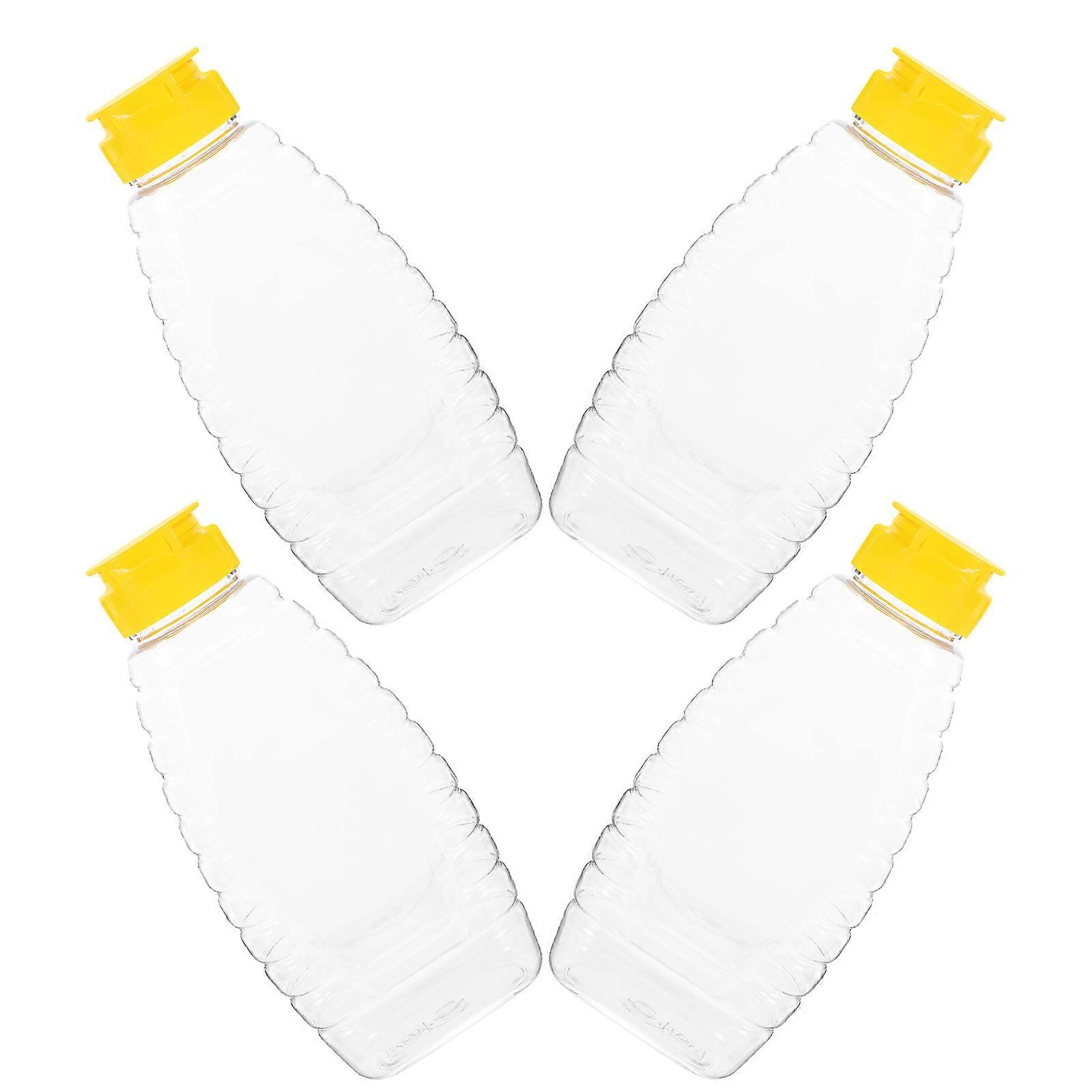 Honey Bottle Container Transparent Square Food Storage Home Use 500g Capacity 4Pcs