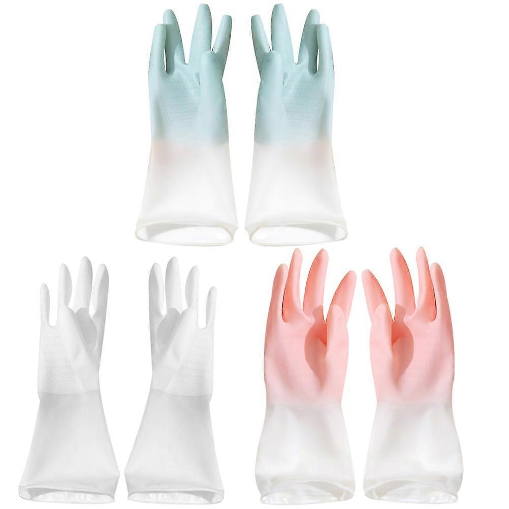 Dishwashing and Cleaning Gloves Waterproof Rubber 3 Pairs Assorted