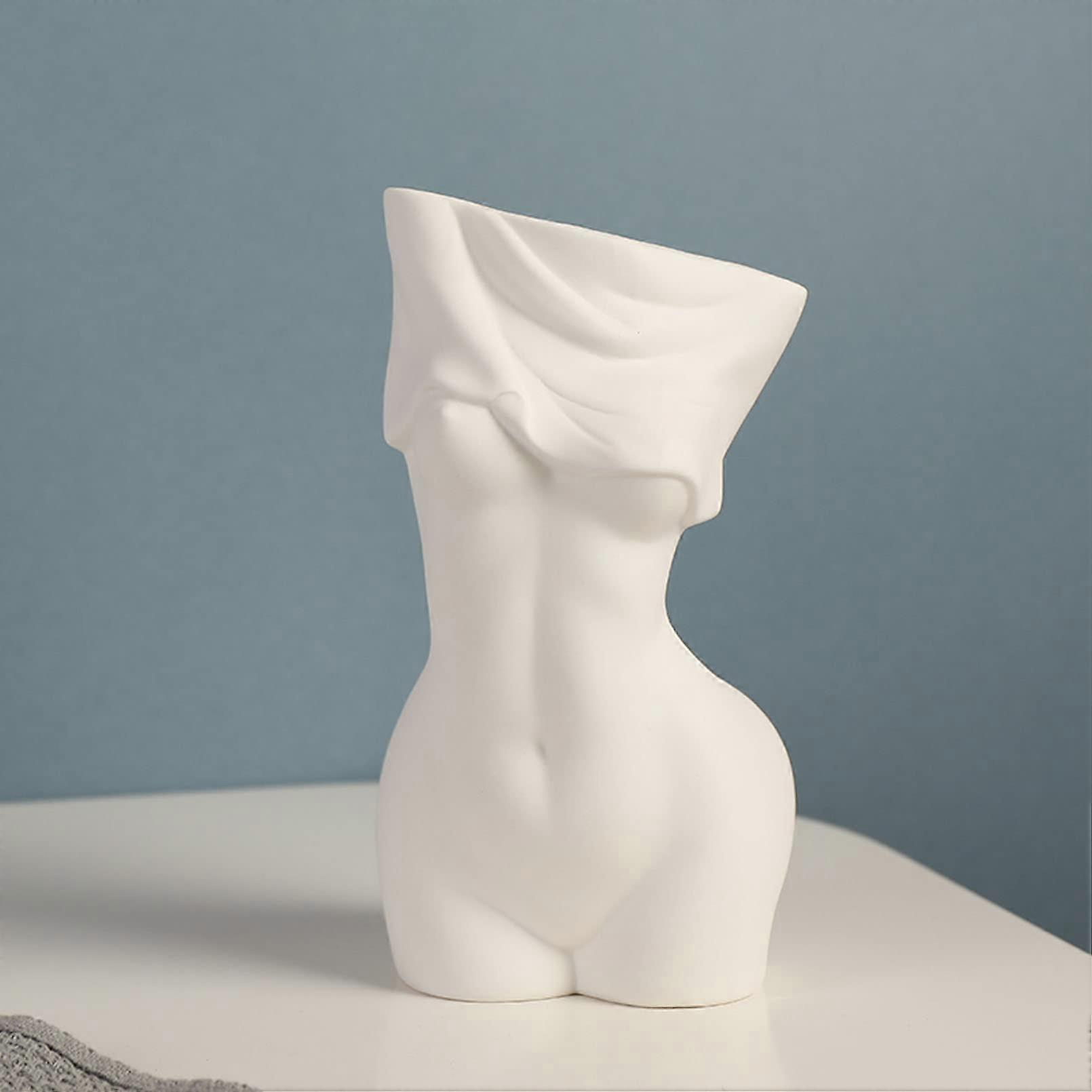 Vase, Creative Vase, Elegant Torso Vase Sculpture, Gift for Women/Girlfriends, White Glazed (Color: White Matte)