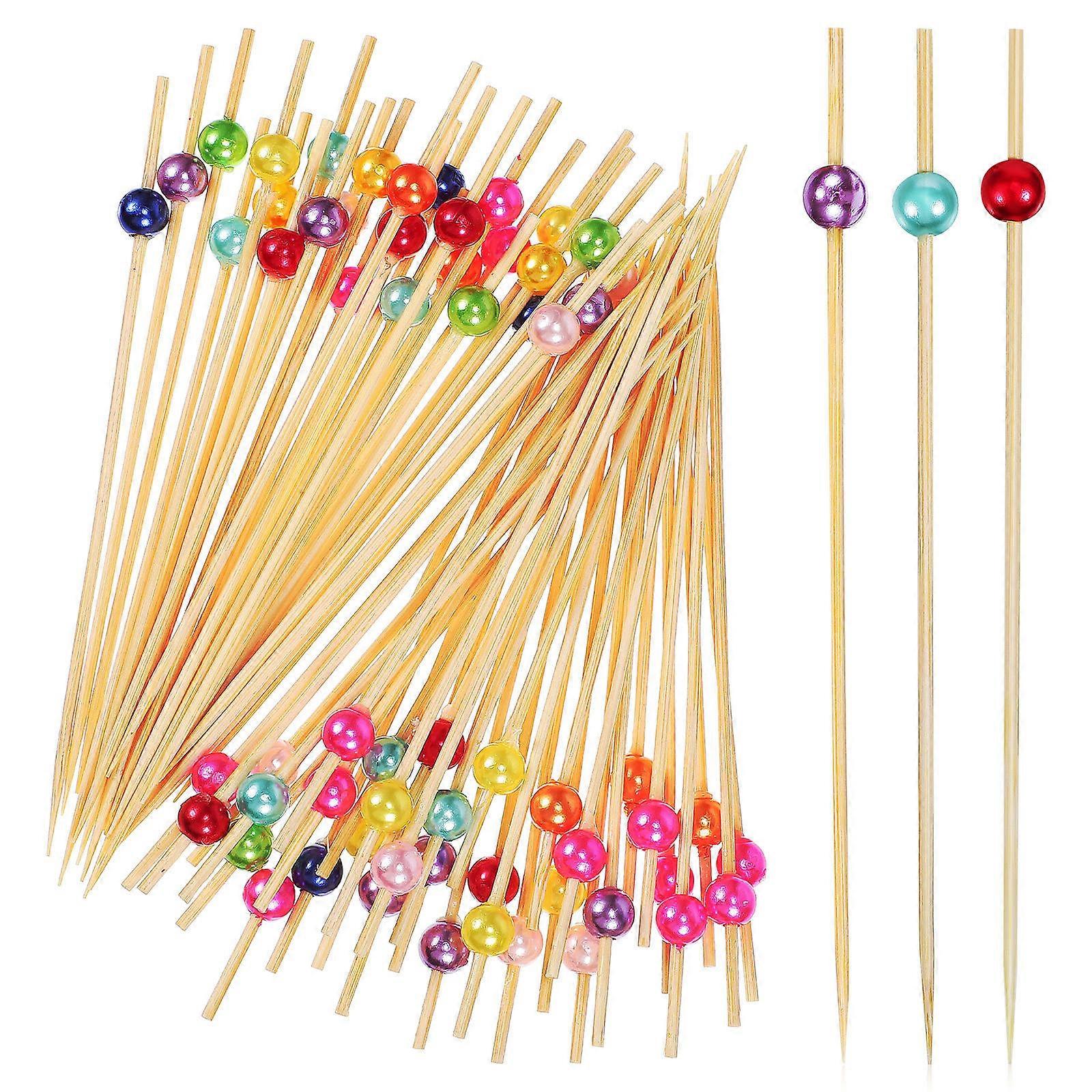 Bamboo Skewers Fancy Toothpicks for Party Appetizer Decoration Assorted Color 12.20X0.80X0.80cm 200Pcs