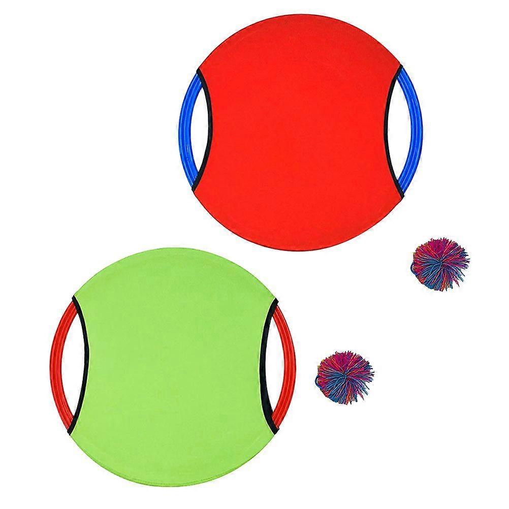 2 Set Elastic Flying Dish and Ball Kit Toss and Catch Ball Game Kindergarten Parent-child Interaction Toy for Home Indoor Outdoor (Green/Red Disc and 