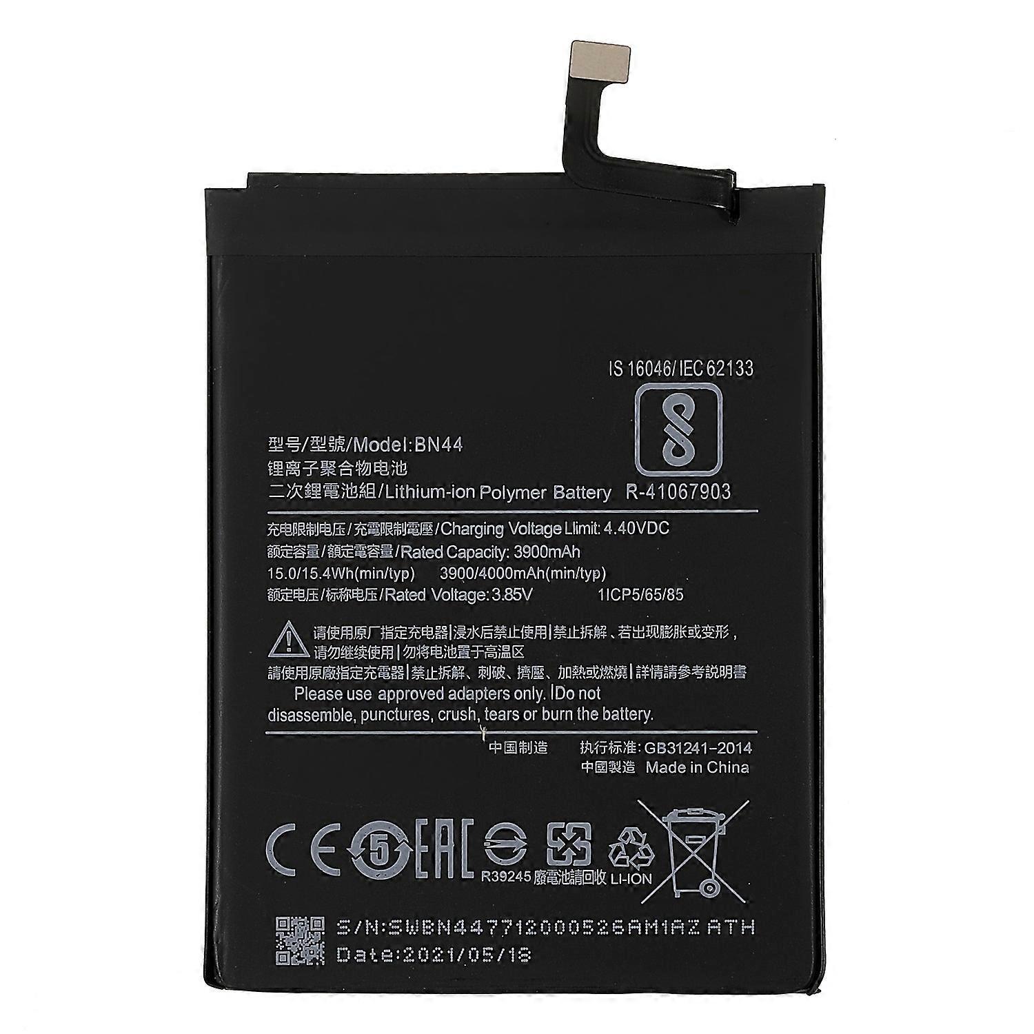3.85V 3900mAh Battery Replacement (Encode: BN44) (without Logo) for Xiaomi Redmi Note 5 (Single 12MP