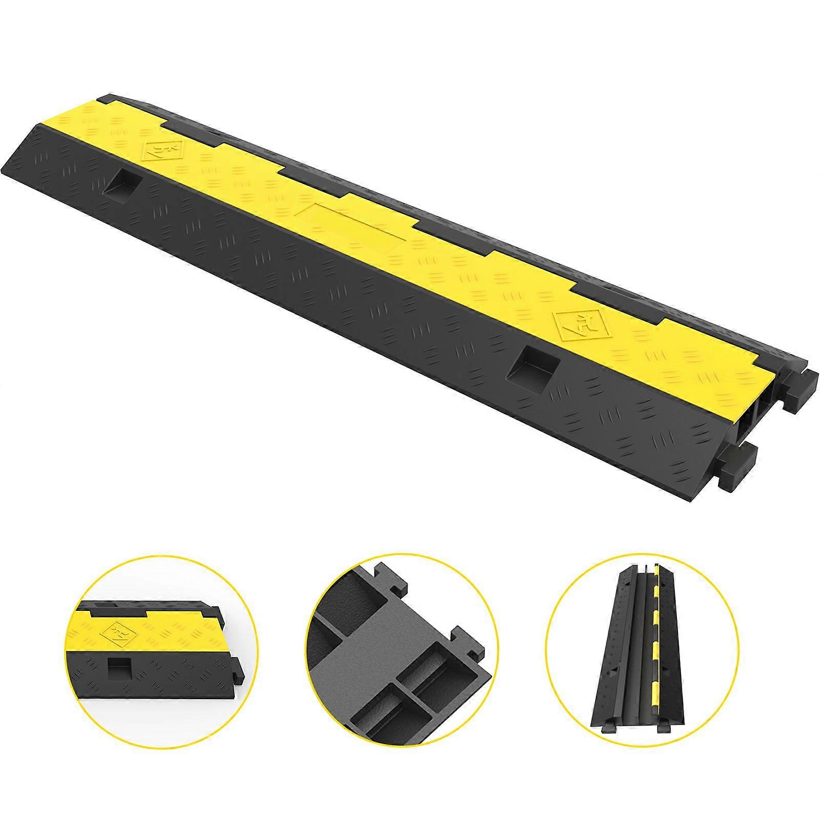 Cable Protector Ramp, 4 Packs 2 Channels Speed Bump Hump, Rubber Modular Speed Bump Rated 11000 LBS Load Capacity, Protective Wire Cord Ramp Driveway
