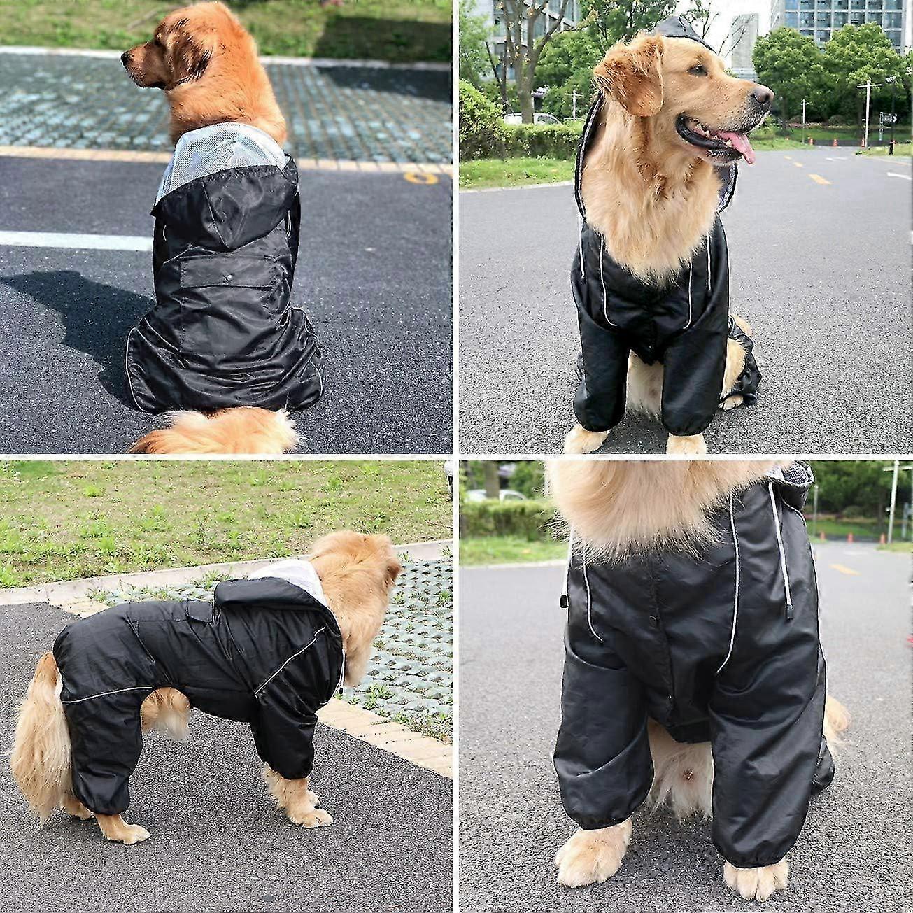 Raincoat for Dogs with Hood and Collar Hole, Reflective Poncho for Small and Large Dogs S/M