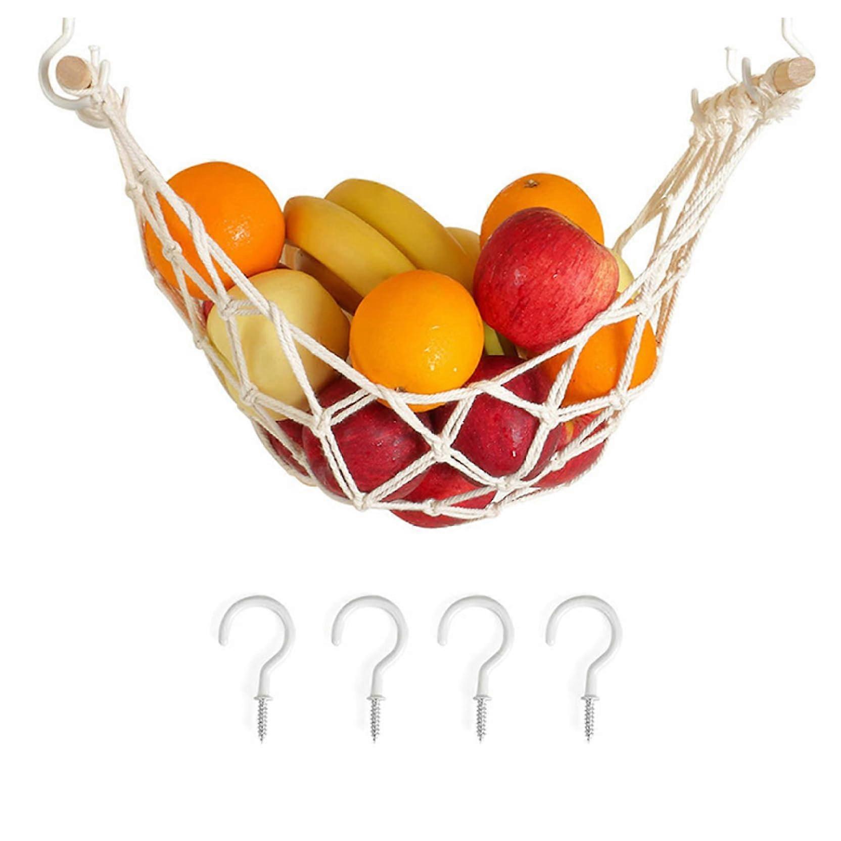 Fruit Hammock Under Cabinet, Large Macrame Cotton Basket, Space-Saving Kitchen Accessory, Hanging Banana, Style1Fruit