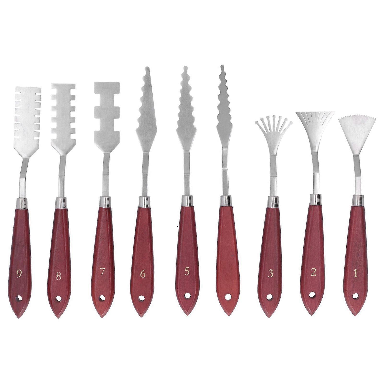 2025 dernier modèle 9pcs palette couteau en forme de poignée en bois peinture à l’huile palette