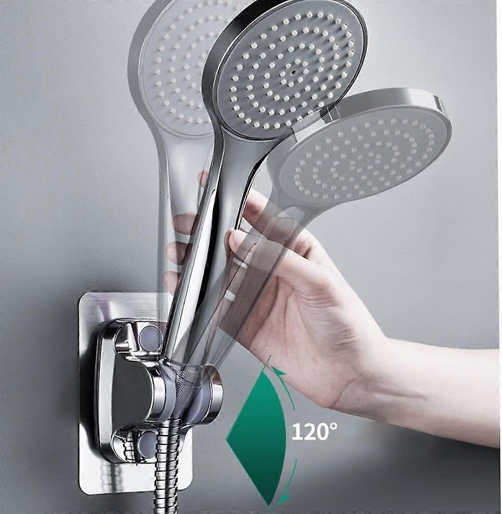 2-piece wall mounted shower head bracket, no drilling required (silver)