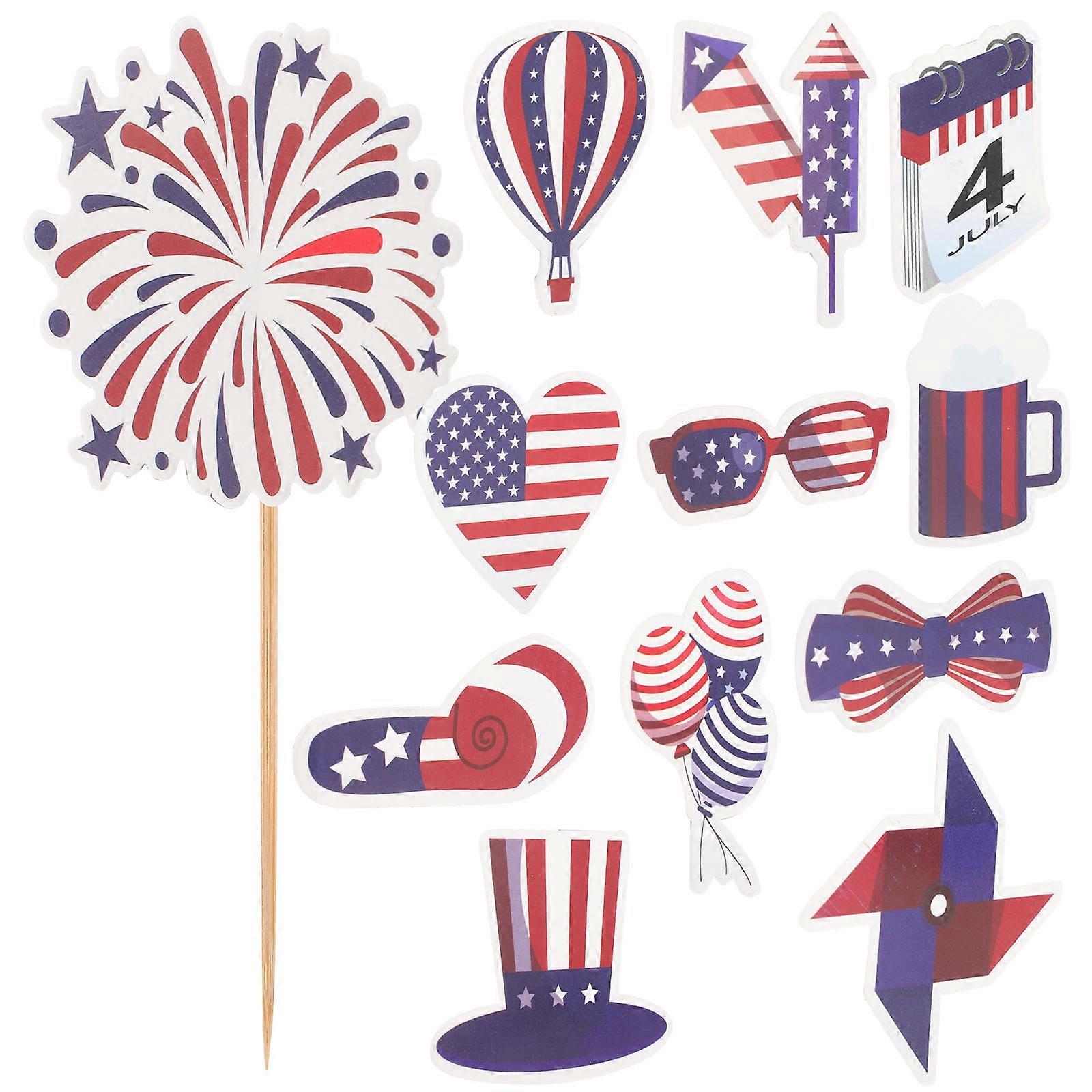 Cake Decorative Ornament Independence Day Dessert Pick Stick Shape Paper 12Pcs