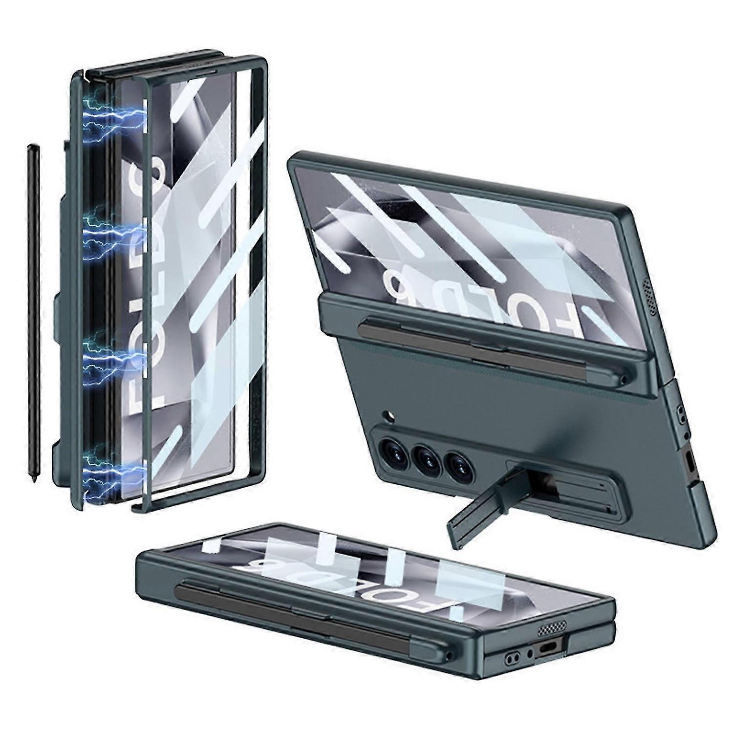 for Samsung Galaxy Z Fold 6 Case with Pen Holder & Adjustable Kickstand & Front Screen Protector, Ca