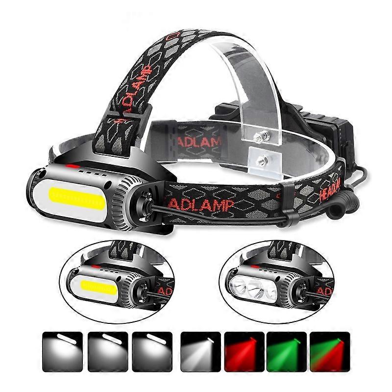 TG-TD113 T6+COB Head-Mounted USB Charging Rotating Multi-Function Headlight White Red And Green Three Light Sources Headlight (With Charging Set)