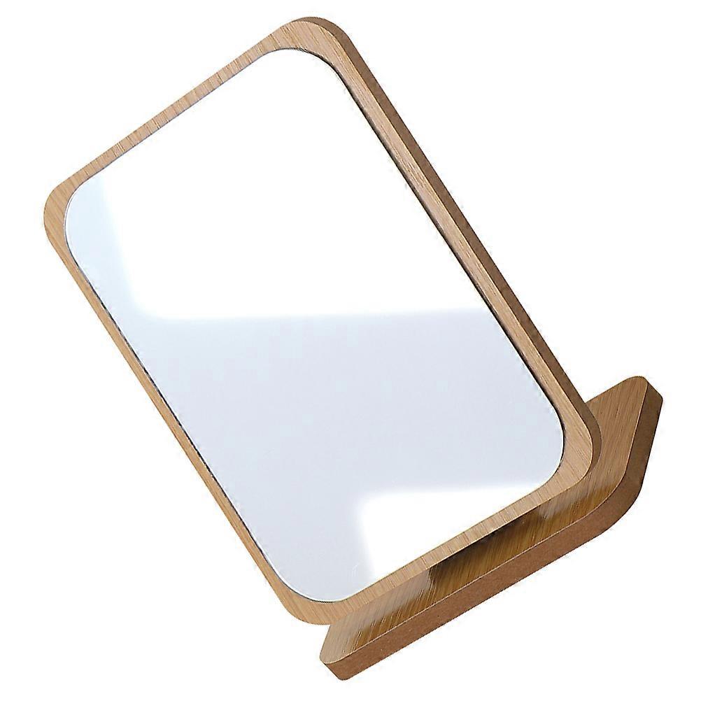 Folding Desktop Vanity Mirror with High Definition Surface and Wooden Design for Makeup and Daily Use