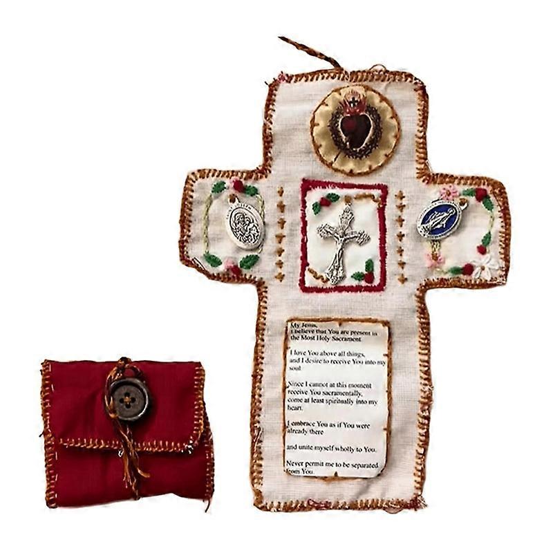 Prayer Quilt with Crucifix Inside,Handmade Pocket Shrine Catholic,Mini Portable Scripture Pocket Pra