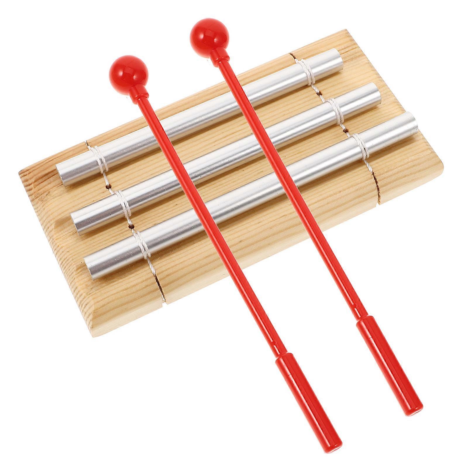 Three Tone Hand Chimes for Classroom, Yoga & Mindfulness – Includes Mallet for Sound Exploration & Teacher Reminders – Light Brown