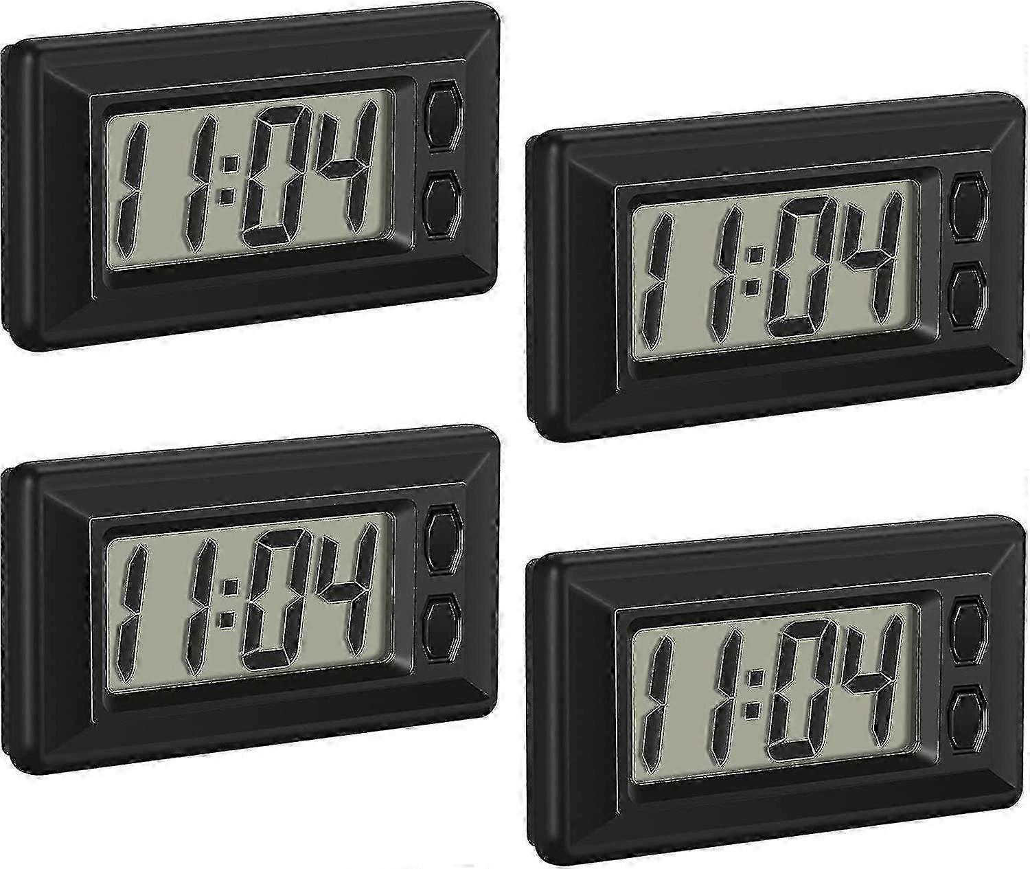 4 Pieces Electronic Clock With Adhesive Pad Lcd Digital Car Clock Table Car Gift--