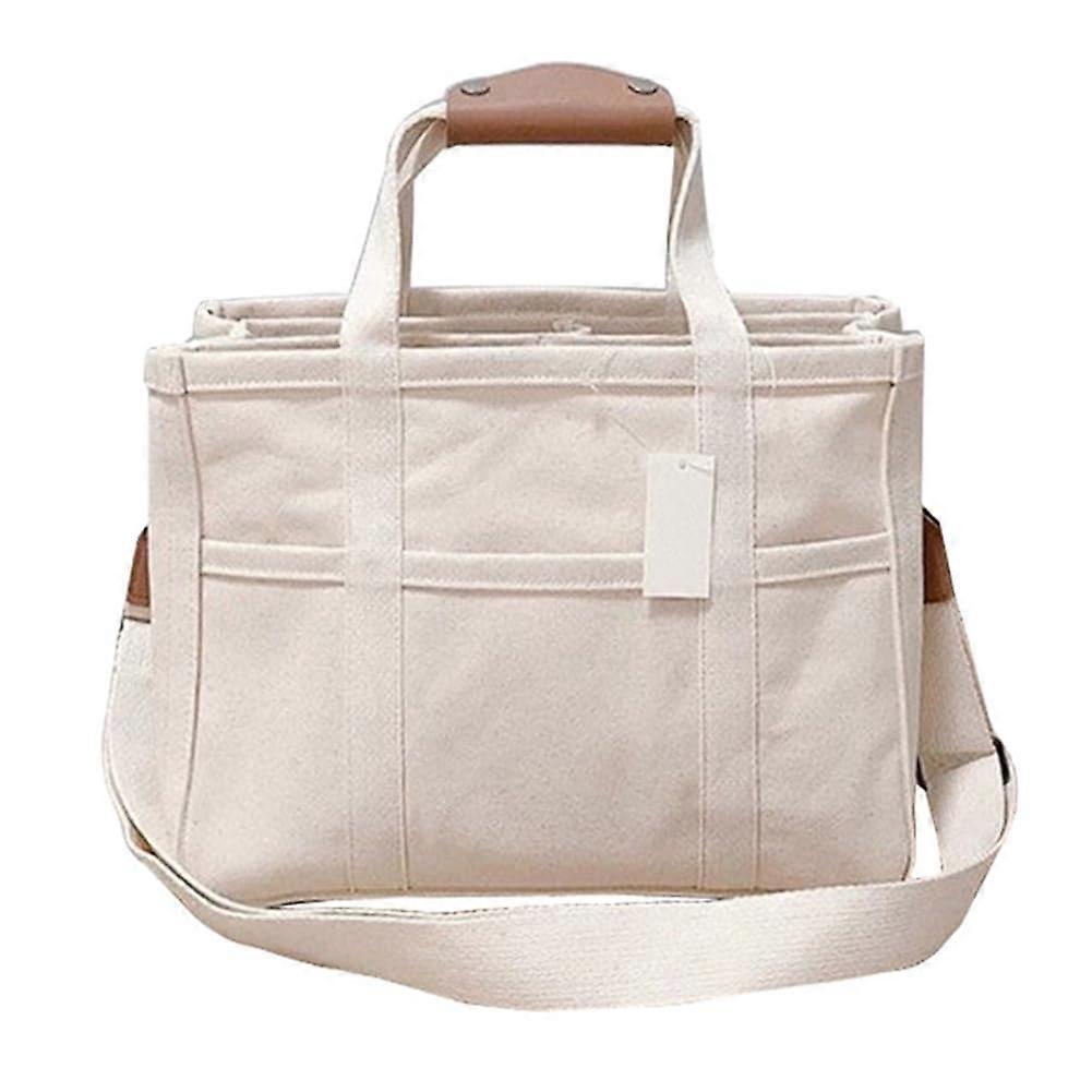 Canvas Tote Bag with Pockets for Baby Changing, Beige Multi-Compartment Handbag, Casual Shoulder Crossbody Bag for Parents