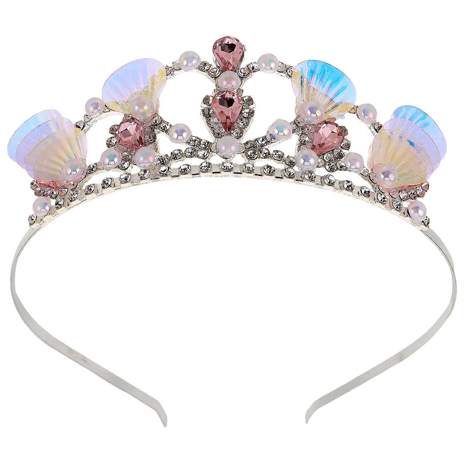 Seashell Tiara Crown Stage Performance Accessory 3D Design Rhinestone Princess Costume Birthday Parties 1Pack