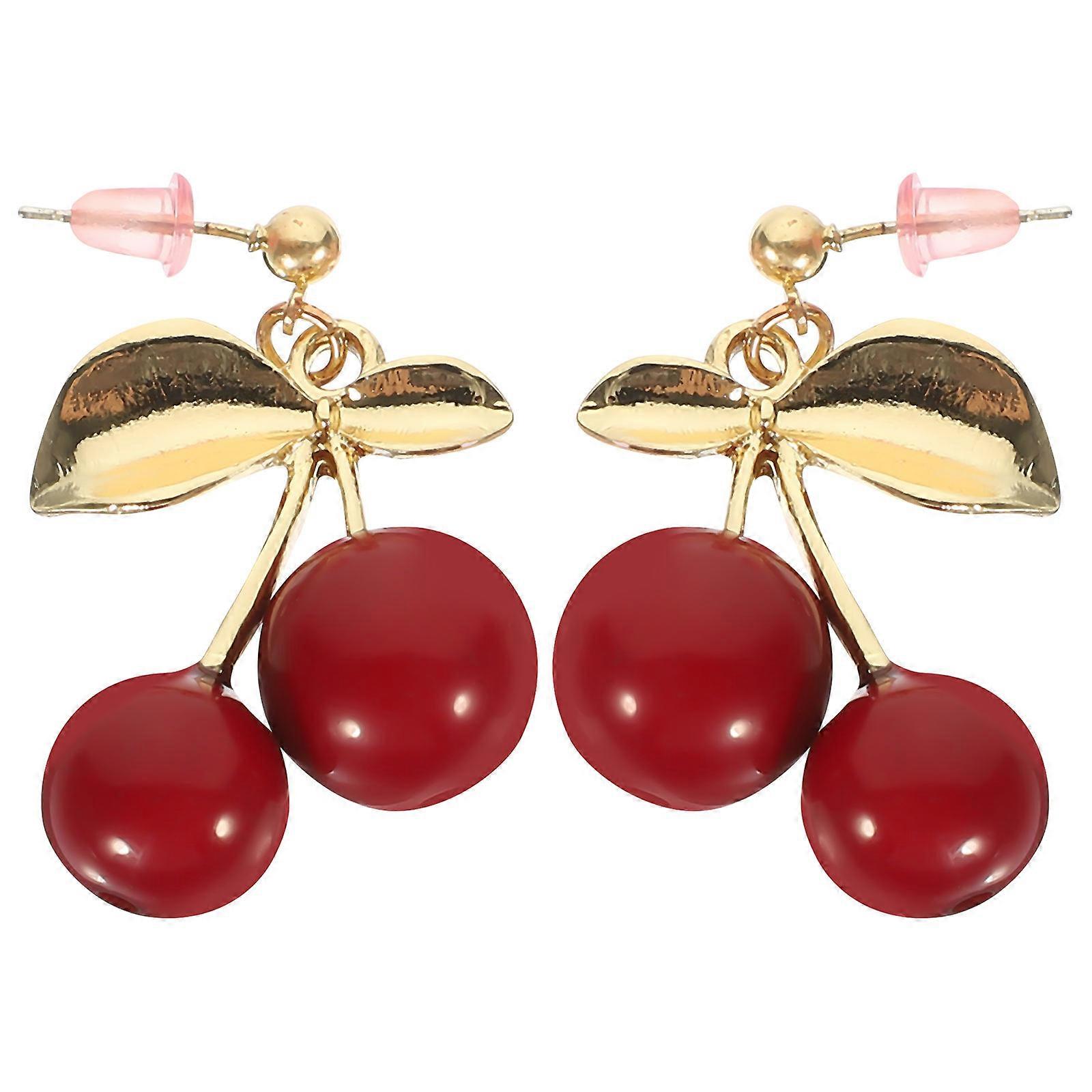 Masteelf 1 Pair Cherry Ear Studs Eardrop Bow Shape Earrings Accessories Jewelry