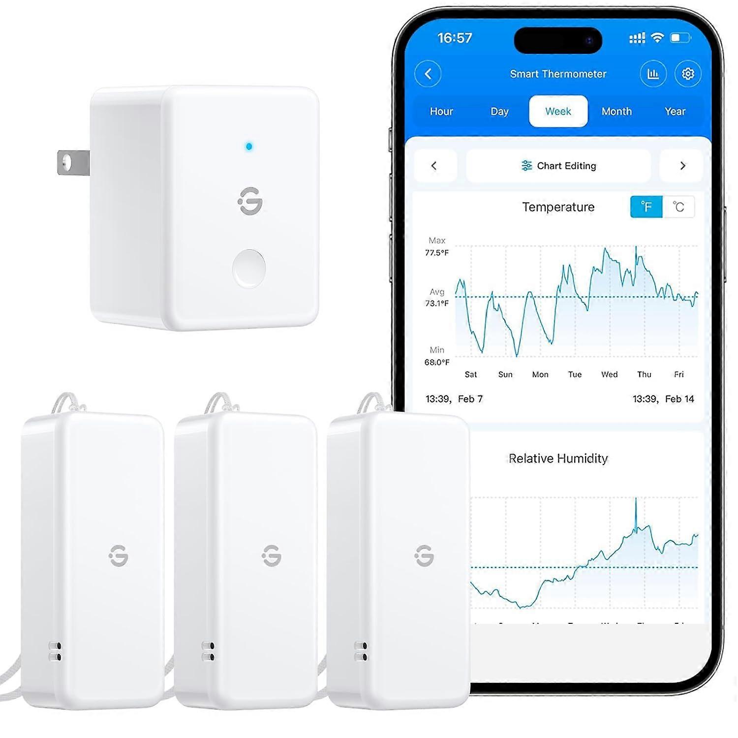 WiFi Hygrometer Thermometer 3 Pack, Smart Humidity Temperature Sensor with App Notifications, 2-Year Free Data Storage Export, T