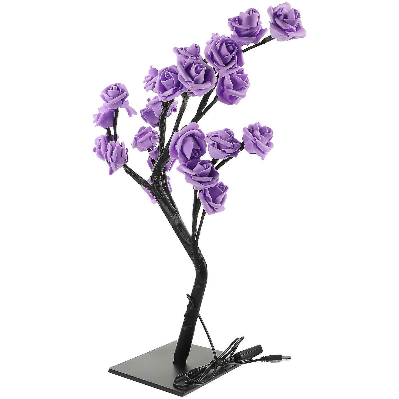 Purple Rose Tree Lamp with PVC Material for Bedroom Decoration Creates Warm Romantic Ambiance 7.5 inches
