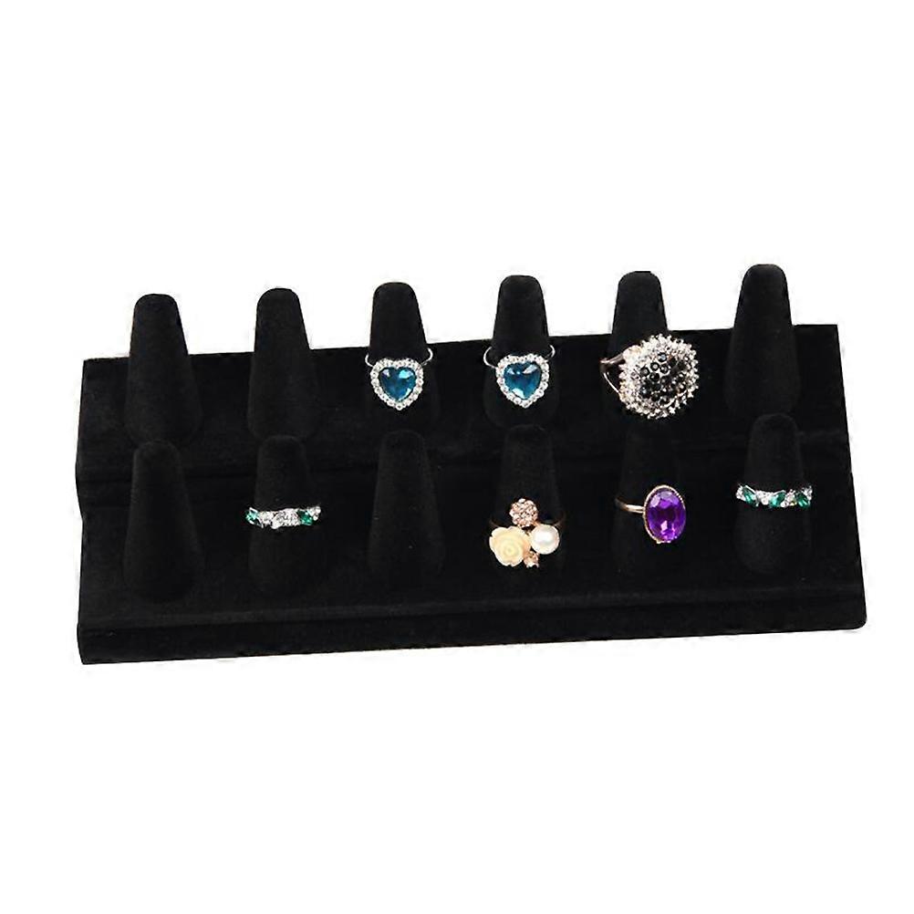 Ring Display Black Flocking Jewelry Protection Dust Free Secure Storage Finger Shaped 2 Tier Level Retail Store Display 1Set