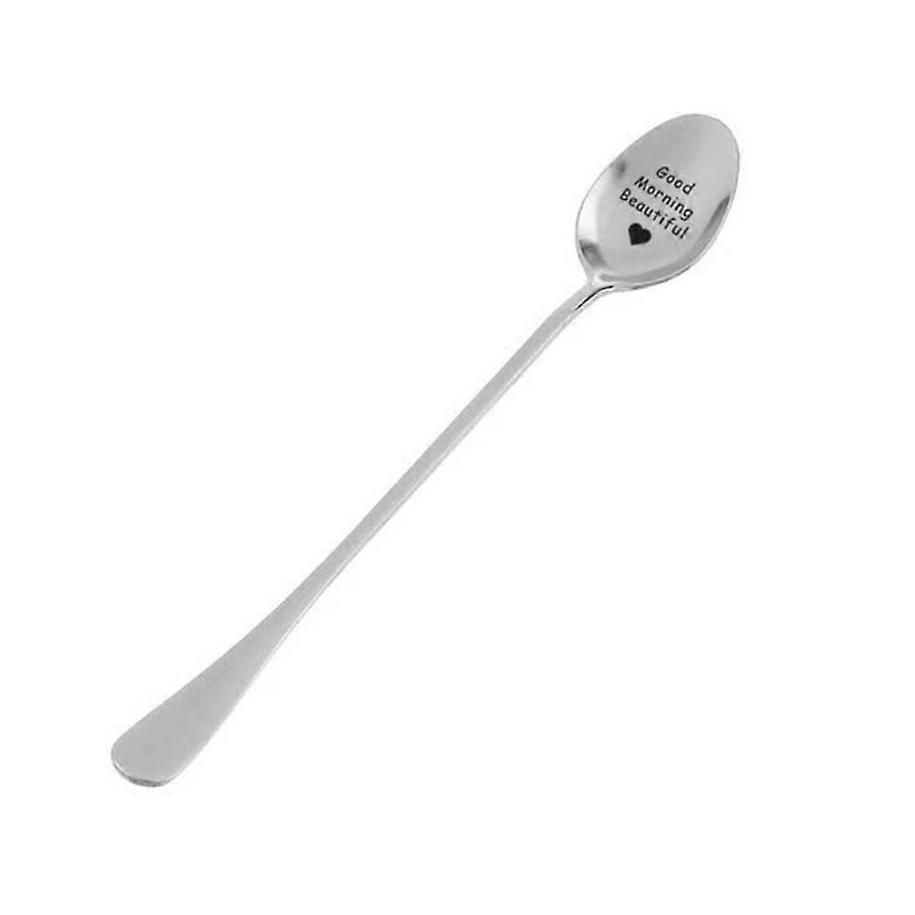 Round Shape Long Handle Soup Spoon Tableware for Lovers Elegant Design 2Pcs