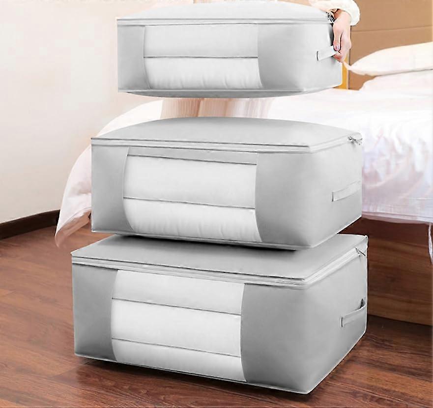Storage box, 3piece set for storing clothing, quilts, blankets, sheets, bedding, and toys (Grey) 3pcs Gray